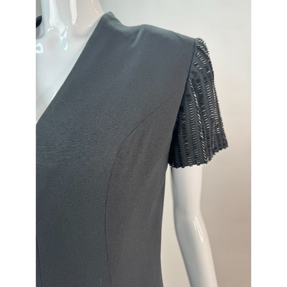 Richard Warren Petites Beaded Sleeve Long Black Dress 10P Black Acetate Blend - Picture 15 of 16